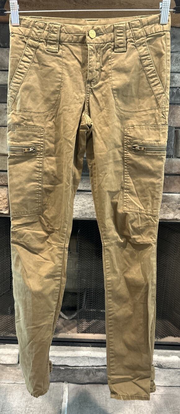 Women’s TORY BURCH Army Green Slim Cargo Pockets Chino Pants Size 26 *A4